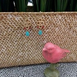 Gold, turquoise and red earrings